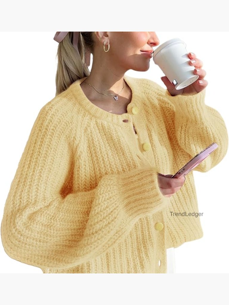 Chunky Knit Long Sleeve Open Front Button Cardigan